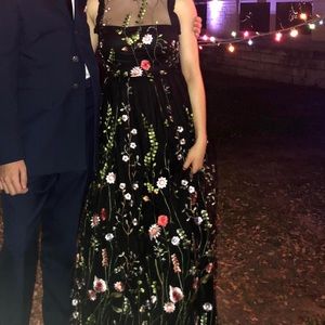 Black Tulle Floor Length Prom Dress